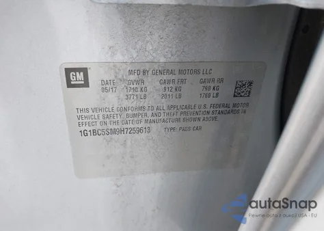 2017 Chevrolet Cruze Ls Auto из США, поврежденный, VIN 1G1BC5SM9H7259613